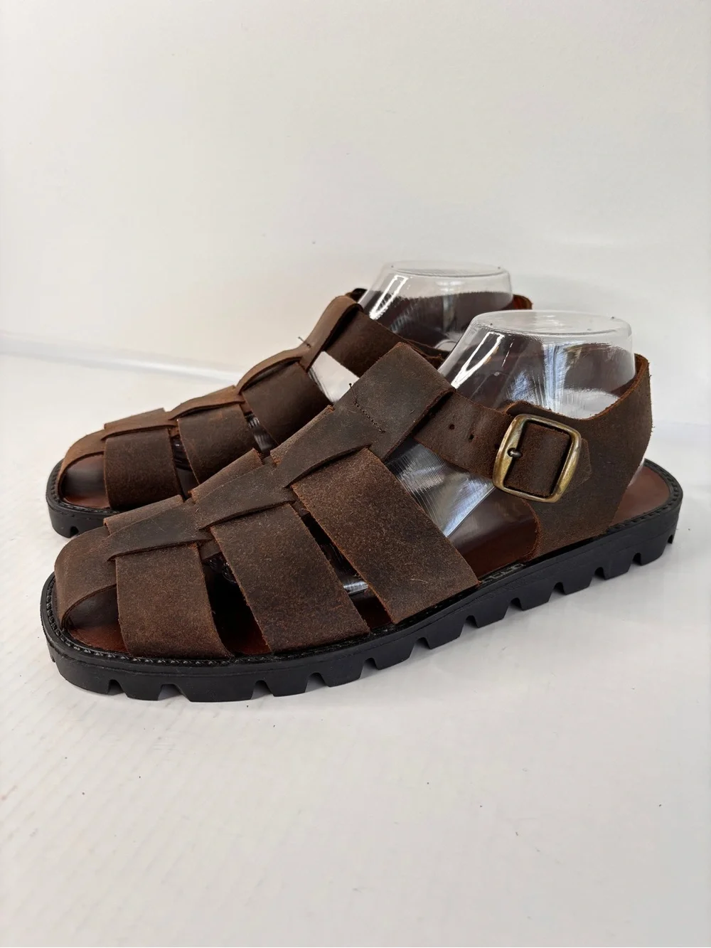 Northwest Territory Brown Leather Fisherman Sandals Mens Sz 10 Woven Rugged Sole